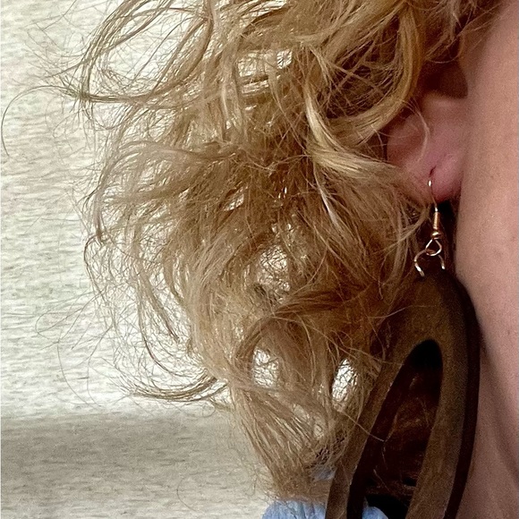 Brown Wooden Dangle Earrings Light Weight - Picture 3 of 4